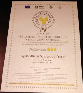 Il diploma di confermento delle "Tre gocce d'oro"