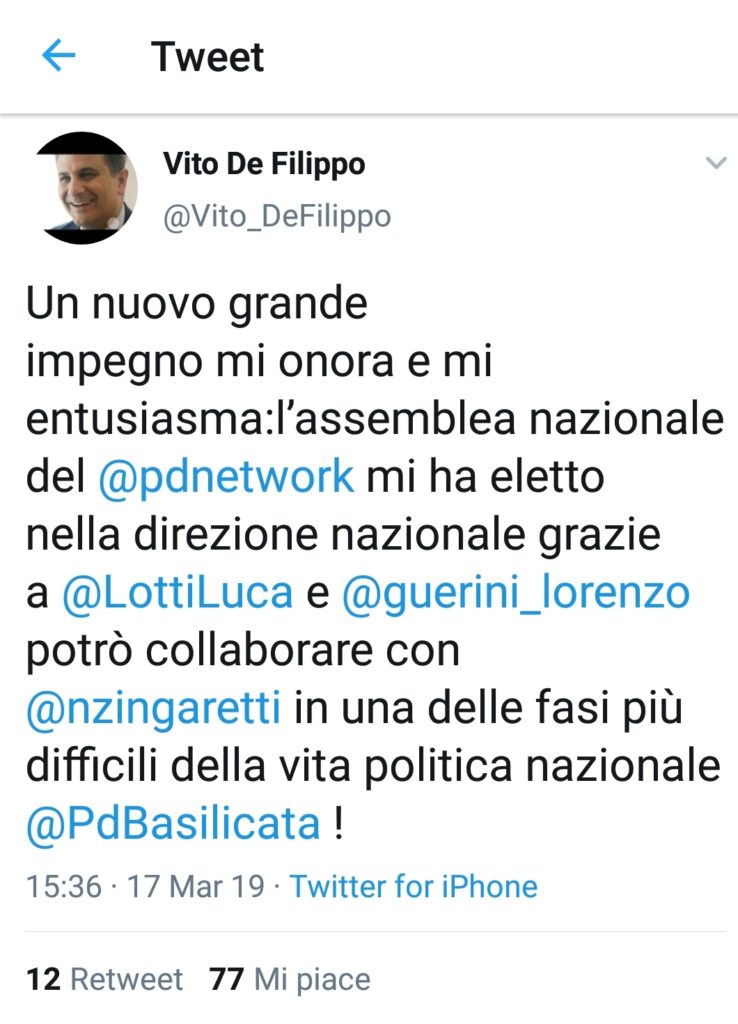 Il tweet di De Filippo