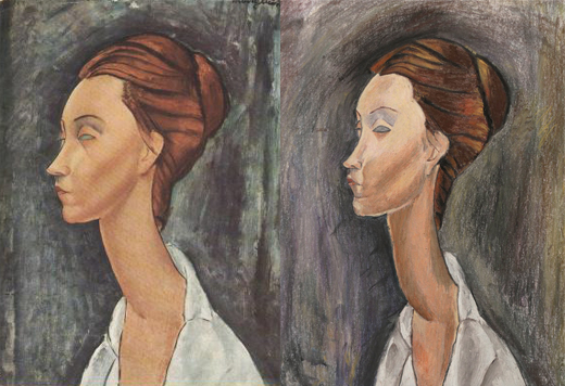 A sinistra "Ritratto di donna" di Modigliani e a destra la copia realizzata dall'allieva Liliana Paolicelli