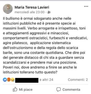 Il post della dottoressa Maria teresa Lavieri su Facebook 