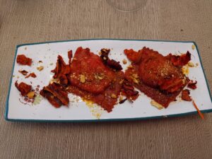 ravioli all’aglianico e rapa rossa con pecorino di filiano e peperoni cruschi